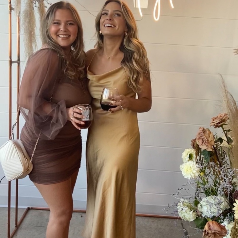 Show Me Your Mumu Gold Satin MIDI dress